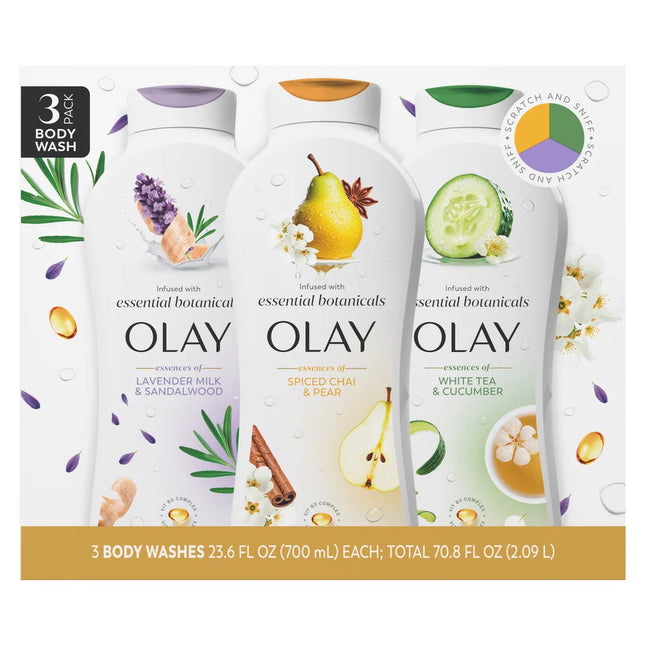 Olay Essential Botanicals Body Wash, 23.6 Fluid Ounce (Pack of 3)