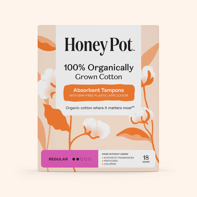 Regular 100% Organically Grown Cotton BPA Free Plastic Applicator Tampons-18 Count